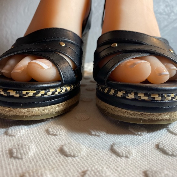 GH.Bass & Co. Black Ankle Strap Woven Wedge Sandle - Picture 5 of 16